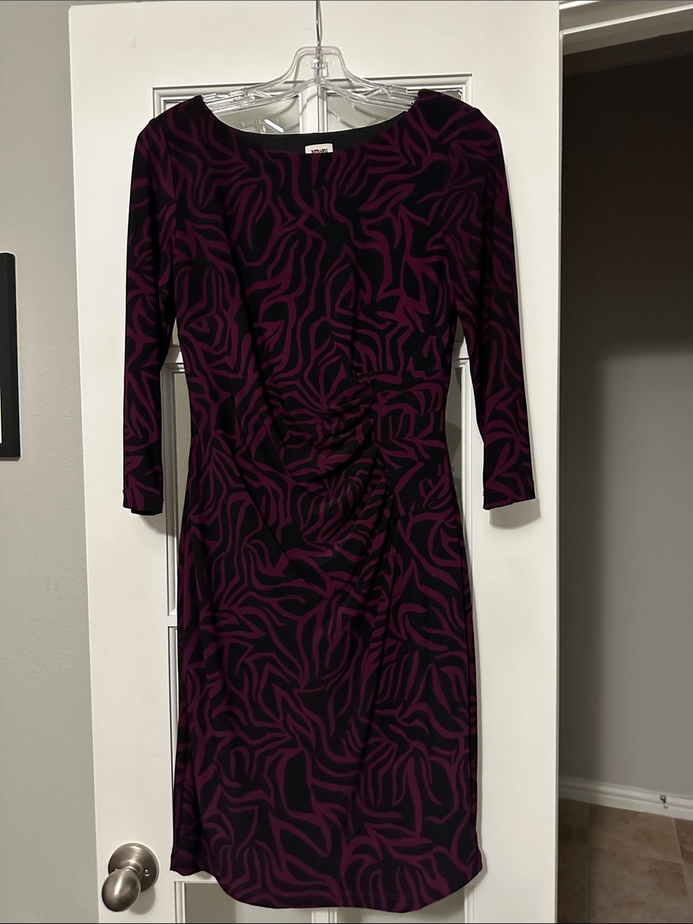 Anne Klein Black and Purple Abstract Midi Dress